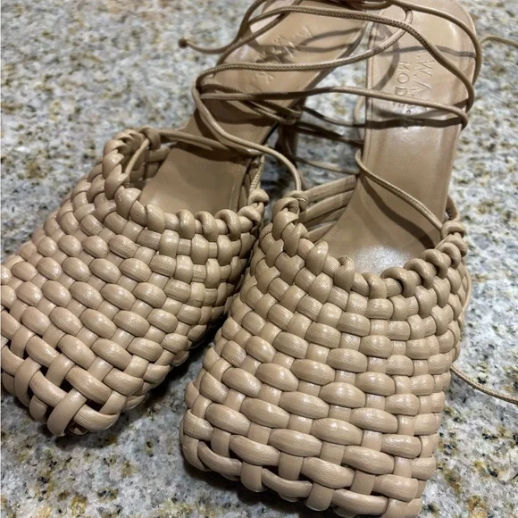 Awake Tan Heels with Woven Design and Lace-Up Straps - Picture 2 of 4